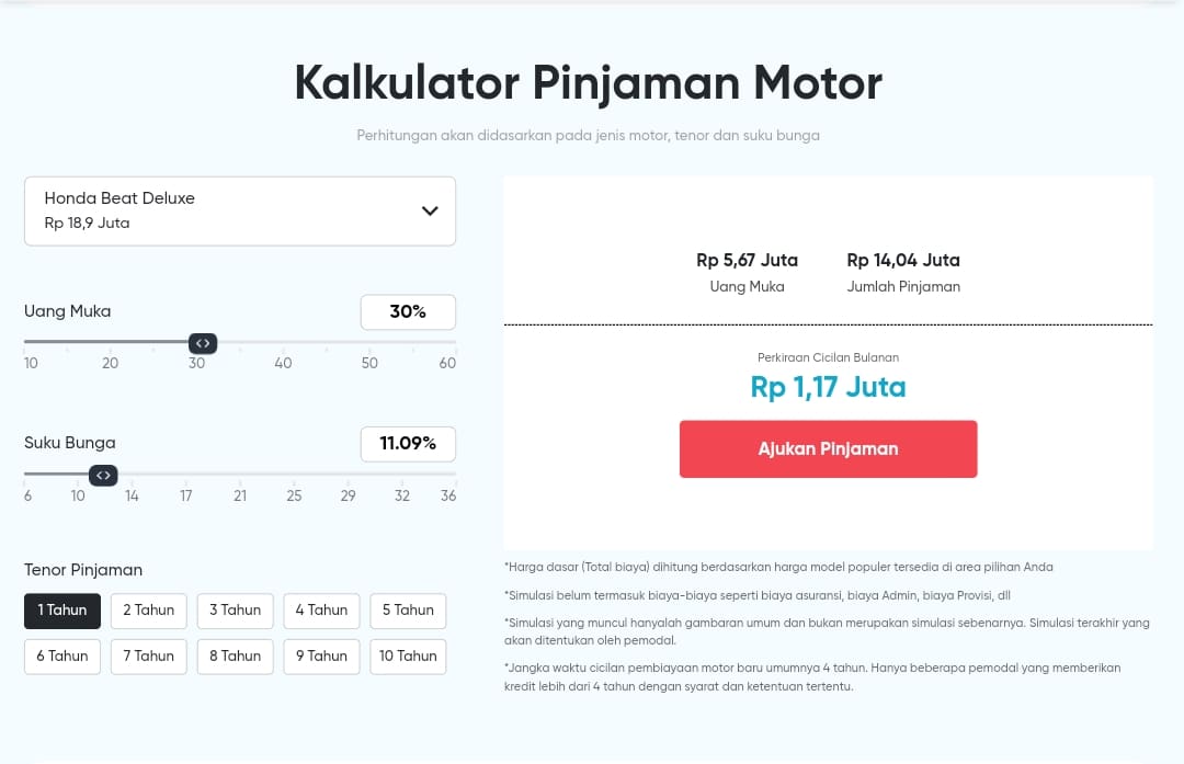 Simulasi Kredit Motor Lewat Bank